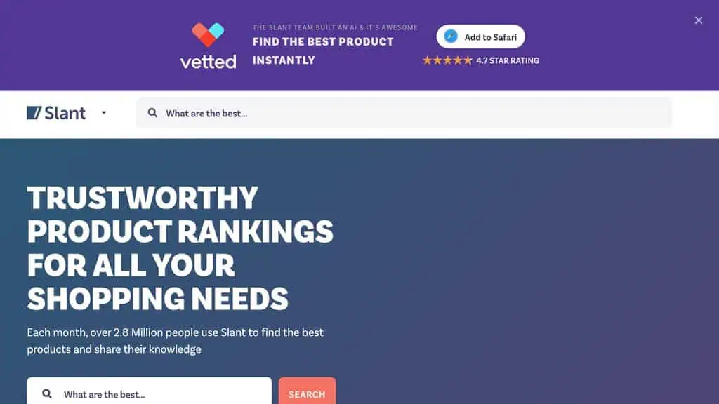 Slant homepage with crowdsourced product recommendations