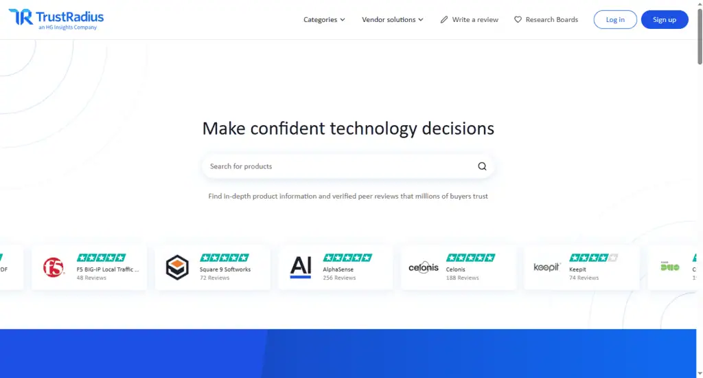 TrustRadius homepage with in-depth verified B2B software reviews