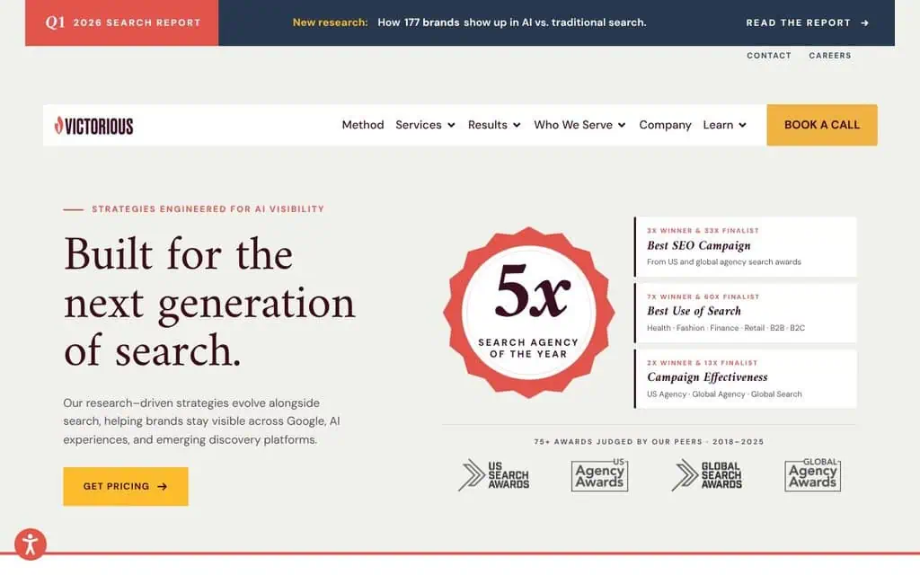 Victorious homepage - AI SEO agency