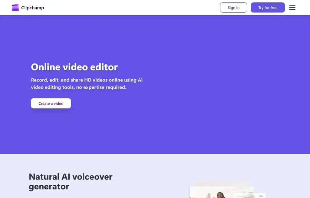Clipchamp video editor with AI features