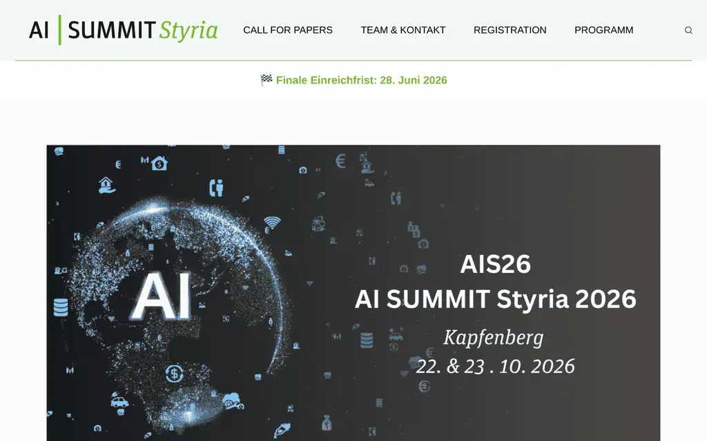 Homepage of the official AI Summit Styria 2026 website