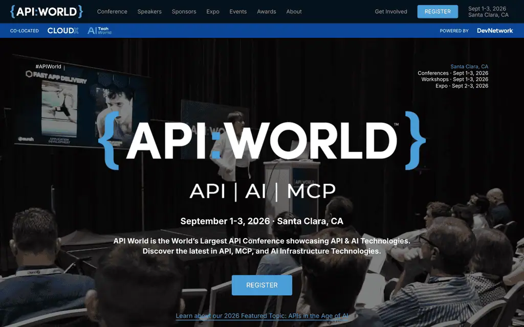 Homepage of the official API World 2026 website