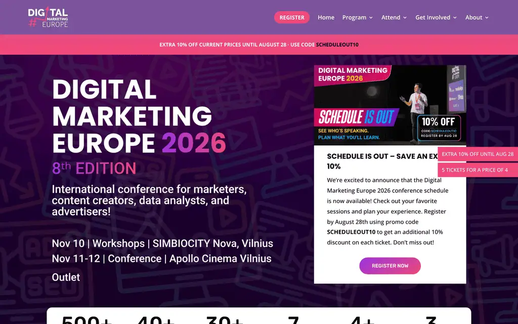 Homepage of the official Digital Marketing Europe 2026 website
