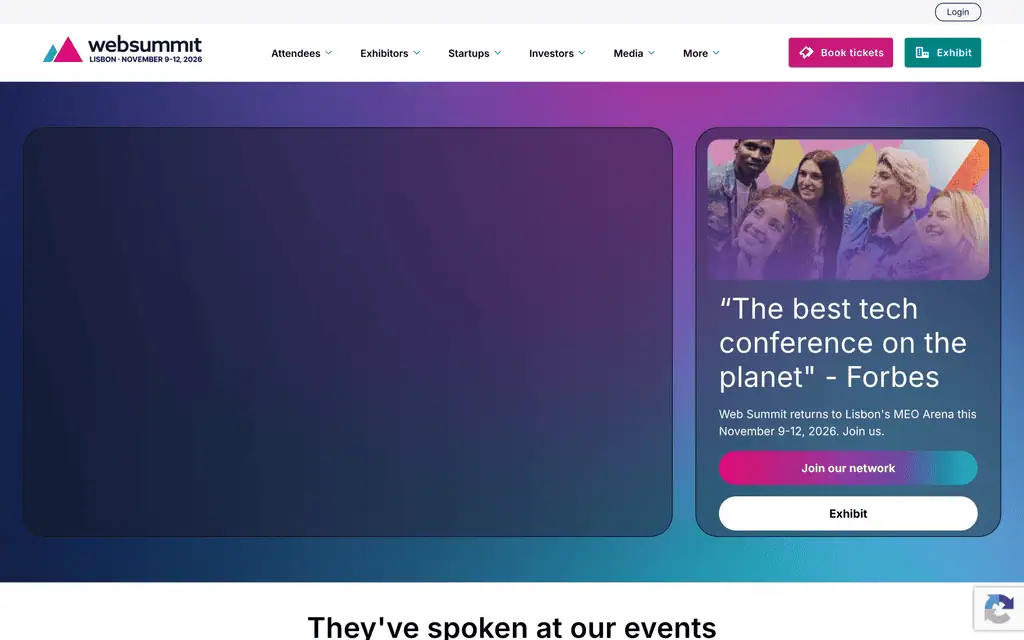 Homepage of the official Web Summit 2026 website