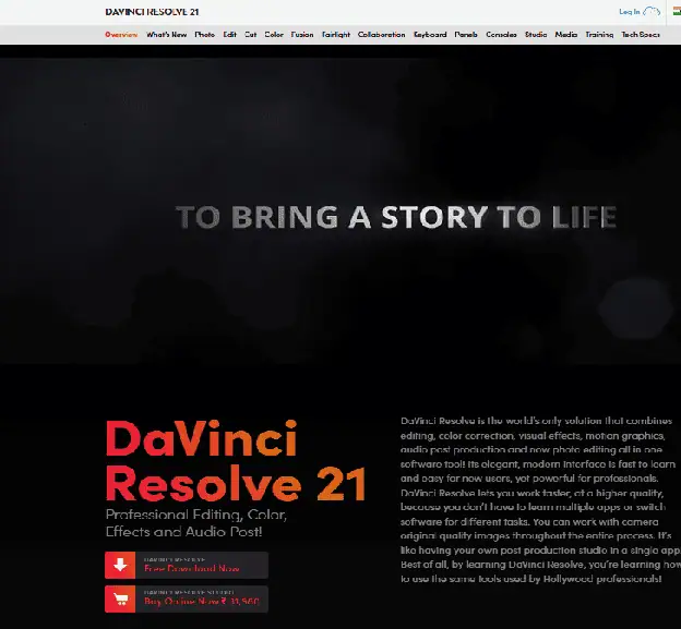 DaVinci Resolve 21 professional editing and color suite