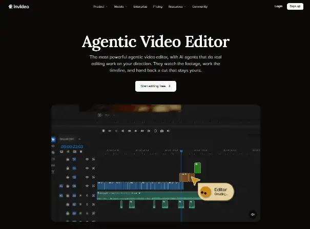 Invideo agentic video editor for long multicam footage