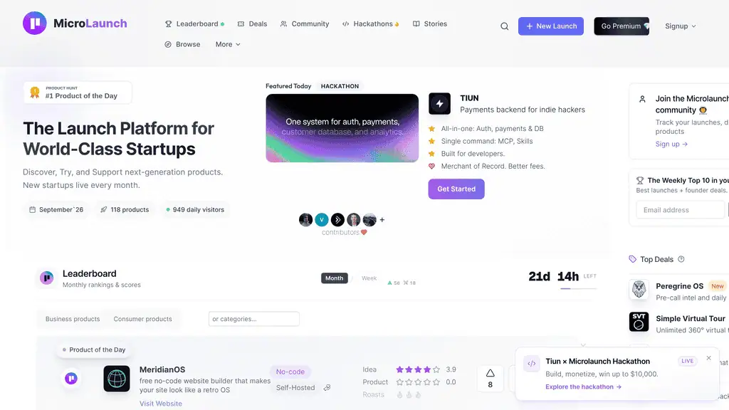 MicroLaunch board listing micro-SaaS and single-purpose tools