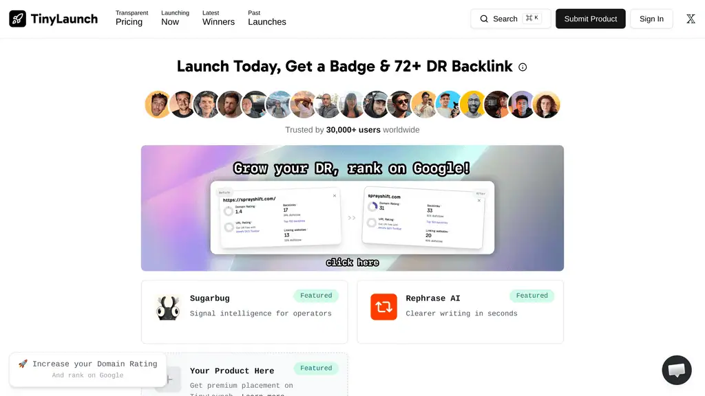 TinyLaunch same-day launch board for indie products