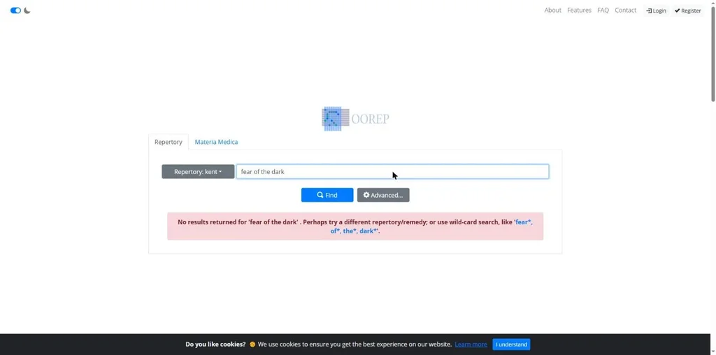 OOREP Kent search for fear of the dark returning no results