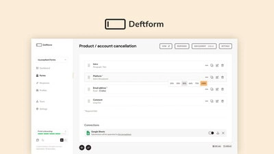 Deftform is a drag-and-drop online form builder with an AI assistant, custom domains, and GDPR-compliant EU hosting for forms, surveys, and lead captu