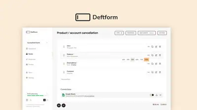 Deftform is a drag-and-drop online form builder with an AI assistant, custom domains, and GDPR-compliant EU hosting for forms, surveys, and lead captu