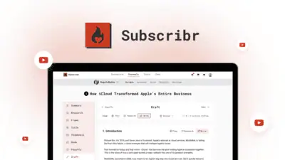 Subscribr is an AI YouTube scriptwriter that generates long-form video scripts up to 30,000 words using channel intelligence, voice cloning from exist