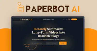 Paperbot AI is a tool that converts long YouTube videos into short, readable blog-style summaries using AI.