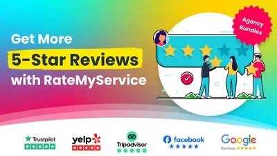 RateMyService is a white-label review management platform that automates 5-star review collection across Google, Facebook, Yelp, Trustpilot, and TripA