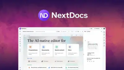 NextDocs is an AI editor that turns a single text prompt into presentations, documents, and social posts with multiple design variants, brand kit styl