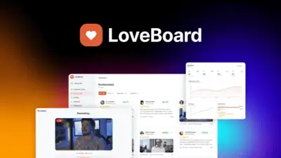 Loveboard collects video and text testimonials through shareable links, then embeds them as an auto-updating Wall of Love with no code.