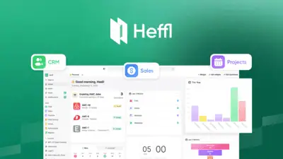 Heffl is an all-in-one business management platform that combines CRM, project management, invoicing, time tracking, proposals, and field service in o