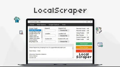 Local Scraper is desktop software that scrapes Google Maps, Bing Maps, Yahoo Maps, Home Advisor, and Yellow Pages listings to build local business lea