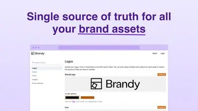 Brandy is a brand asset management platform that creates a shareable, white-labelable directory of logos, fonts, color palettes, and videos.