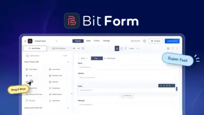 Bit Form is a lightweight WordPress form builder that loads about 15 KB of JS and CSS while offering drag-and-drop building, 50+ fields, conditional l