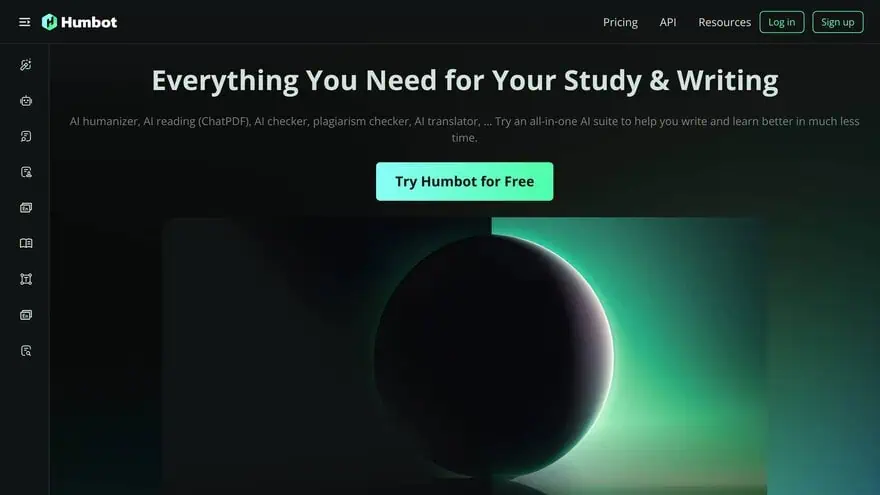 Humbot AI homepage with humanizer input and mode selection