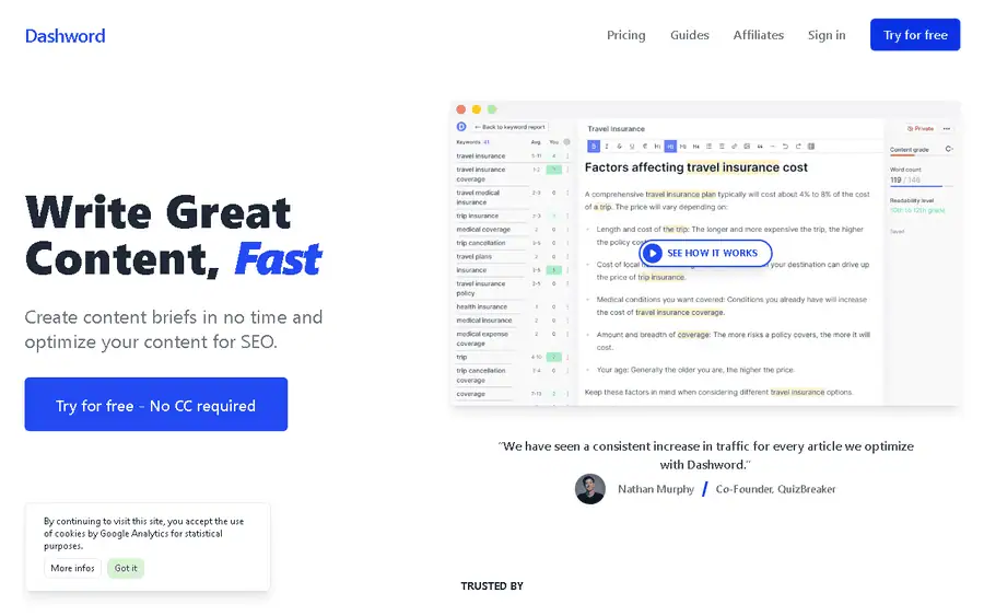Dashword affiliate program - commission rates and program details