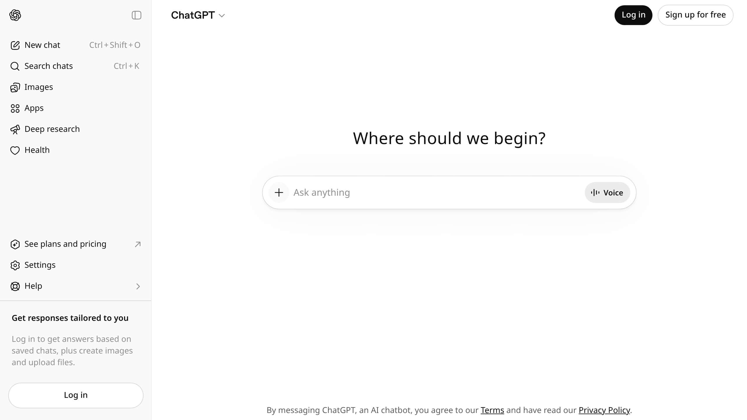 ChatGPT homepage with GPT image generation capabilities