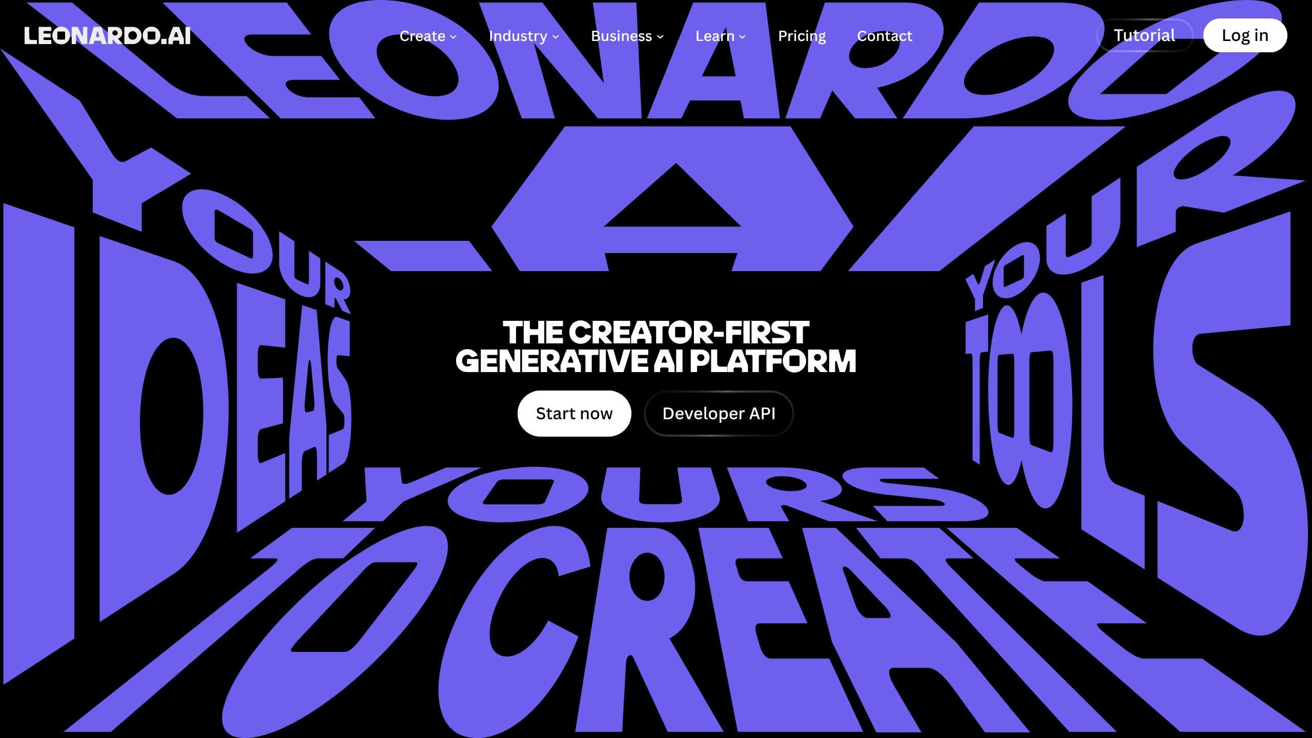 Leonardo AI homepage with creative image generation controls