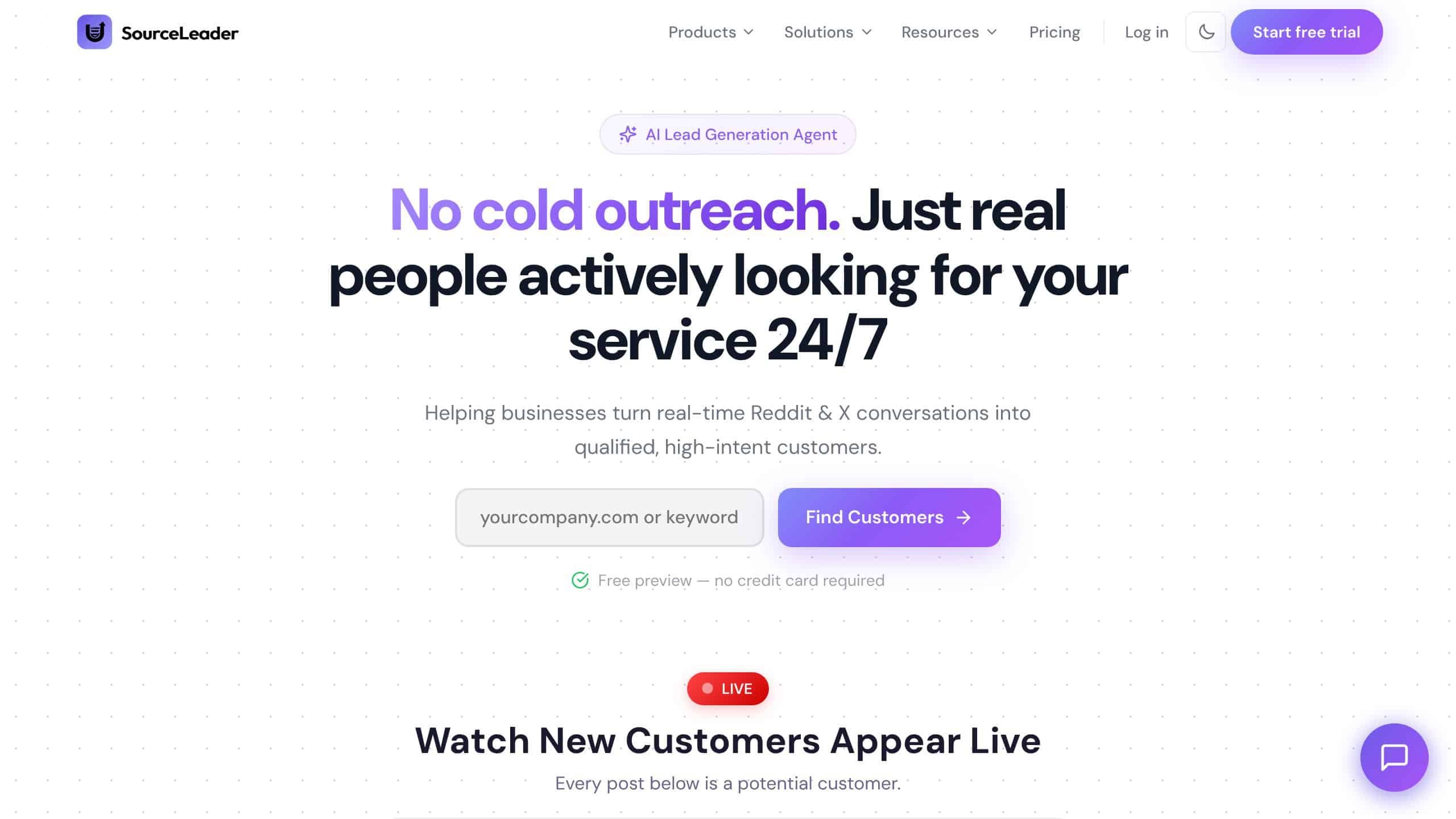 SourceLeader pricing page showing Starter, Professional, Business and Enterprise plans