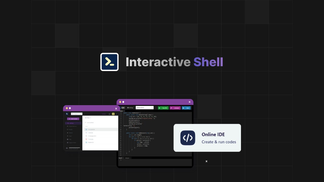 Interactive Shell is a browser-based DevOps terminal and AI code IDE that gives instant Linux and Windows web terminals plus a 50-plus language code e