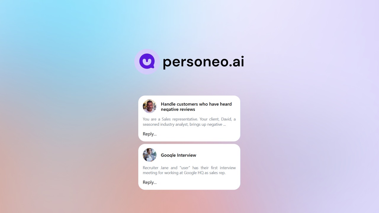 Personeo.ai is an AI roleplay platform that runs real-time voice conversations so users can practice negotiation, interviews, sales, and leadership sk