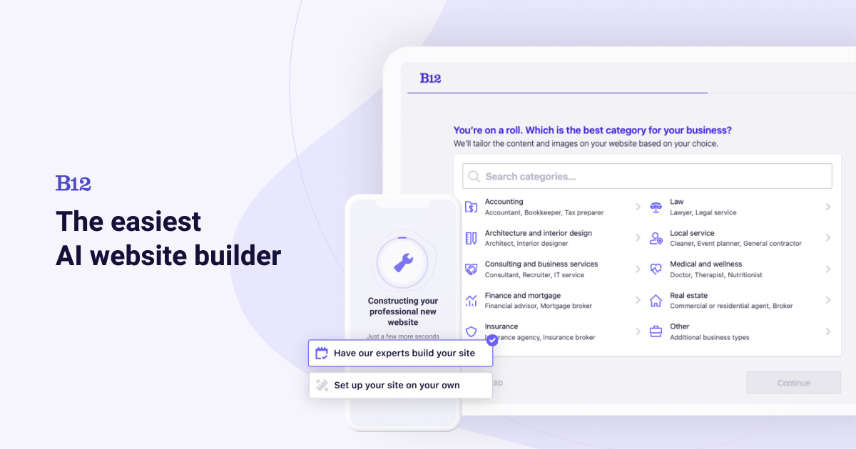 B12 is an AI website builder that generates a business site, online store, or web app from a text prompt in about 60 seconds, with optional human desi