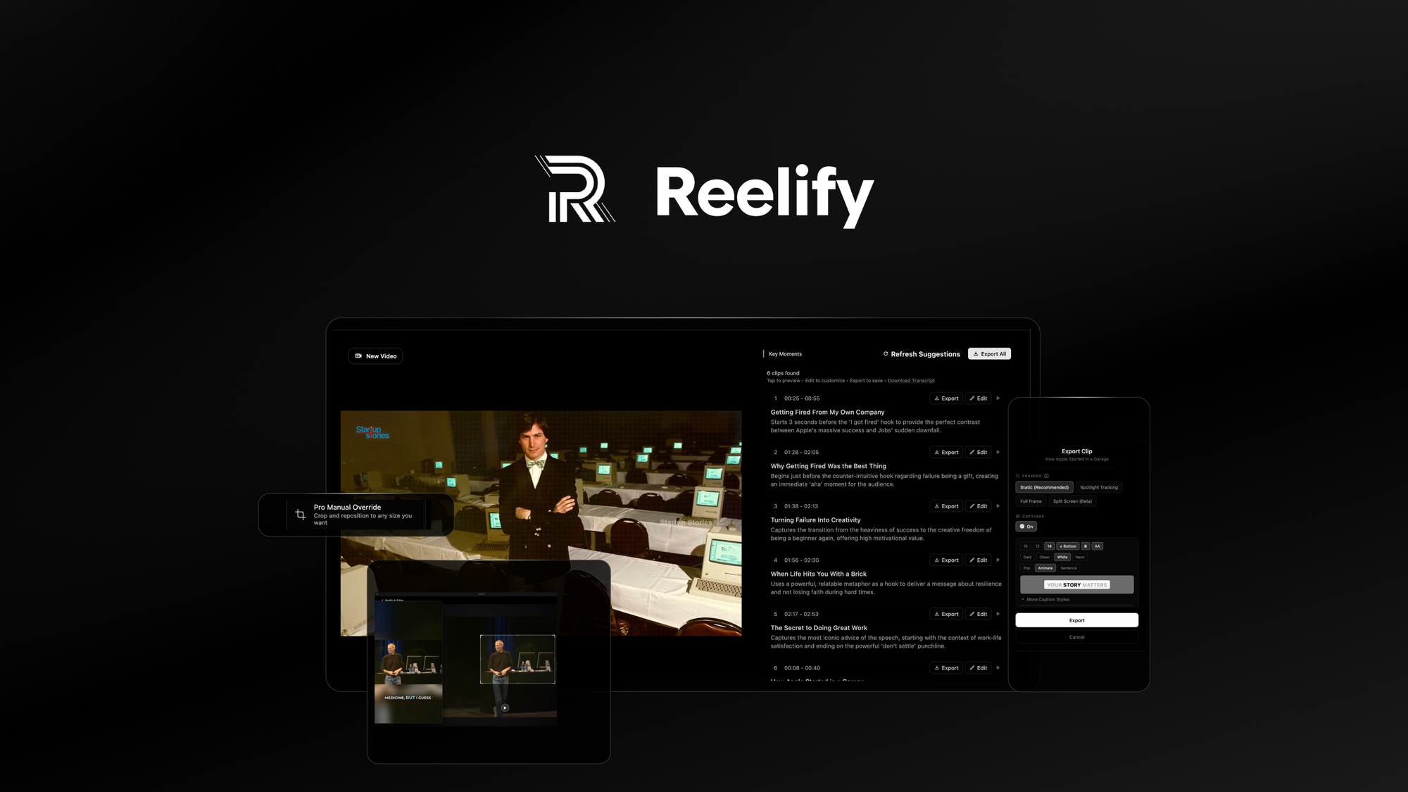 Reelify AI is a macOS-only desktop app that uses on-device Apple Silicon AI to clip long videos into vertical short-form content with auto-captions.