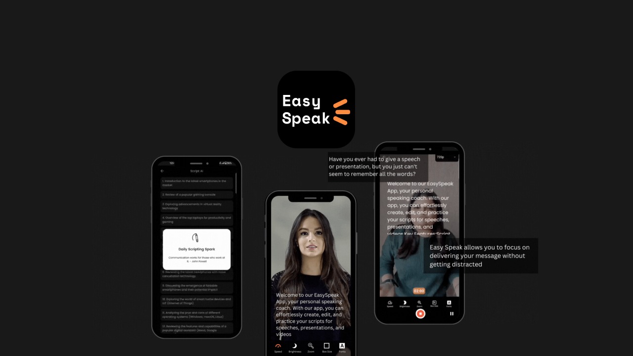 EasySpeak is an AI teleprompter app for iOS and Android that generates scripts and scrolls them on screen so you can record video while looking at the
