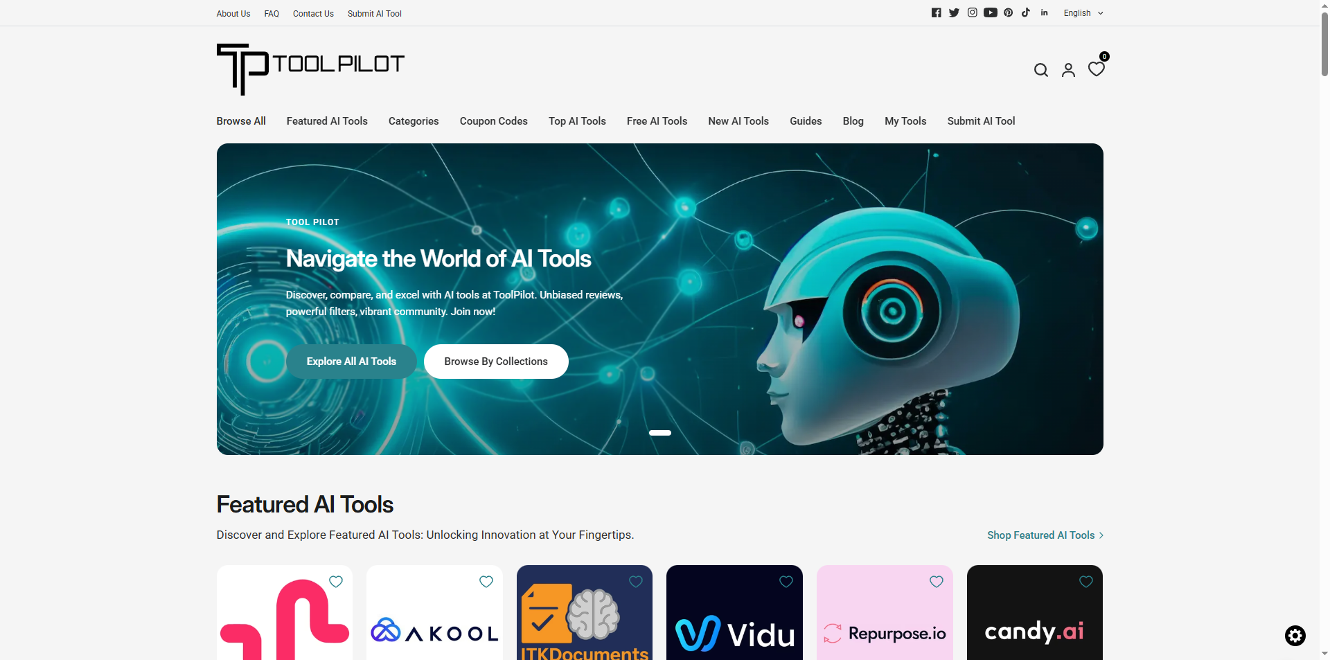 Tool Pilot homepage showing AI directory listing