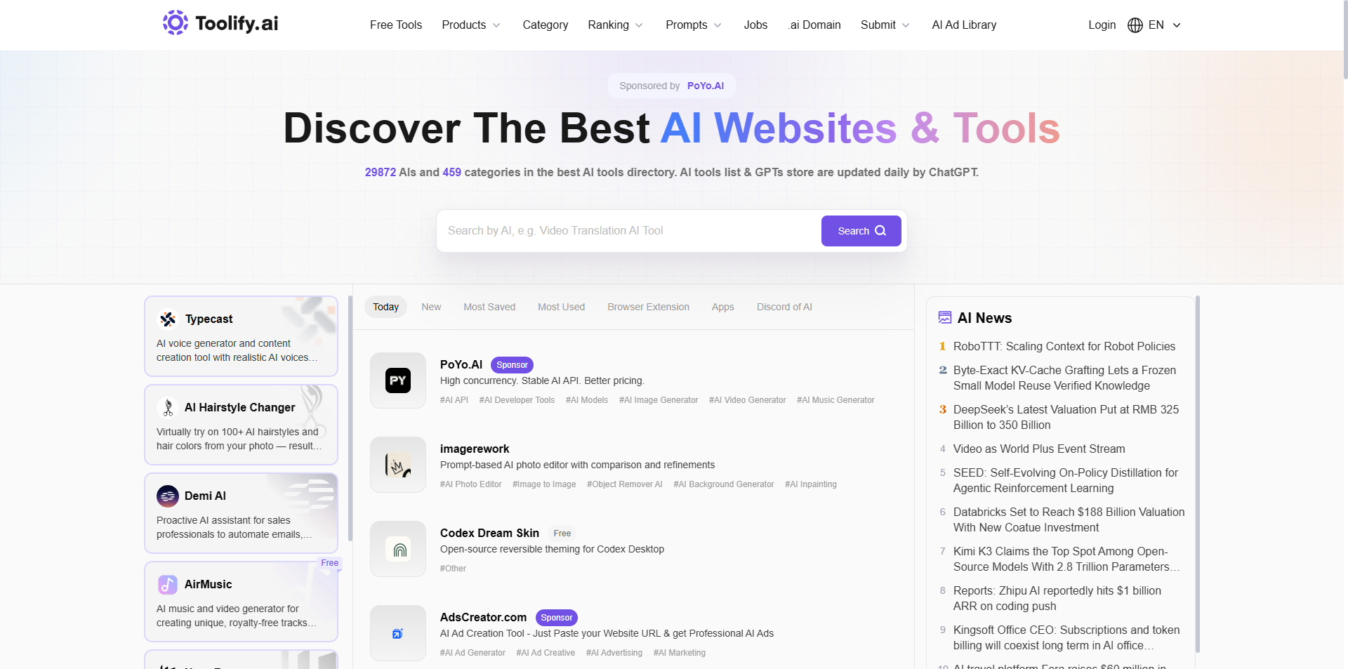 Toolify.ai homepage showing Uncategorized directory listing