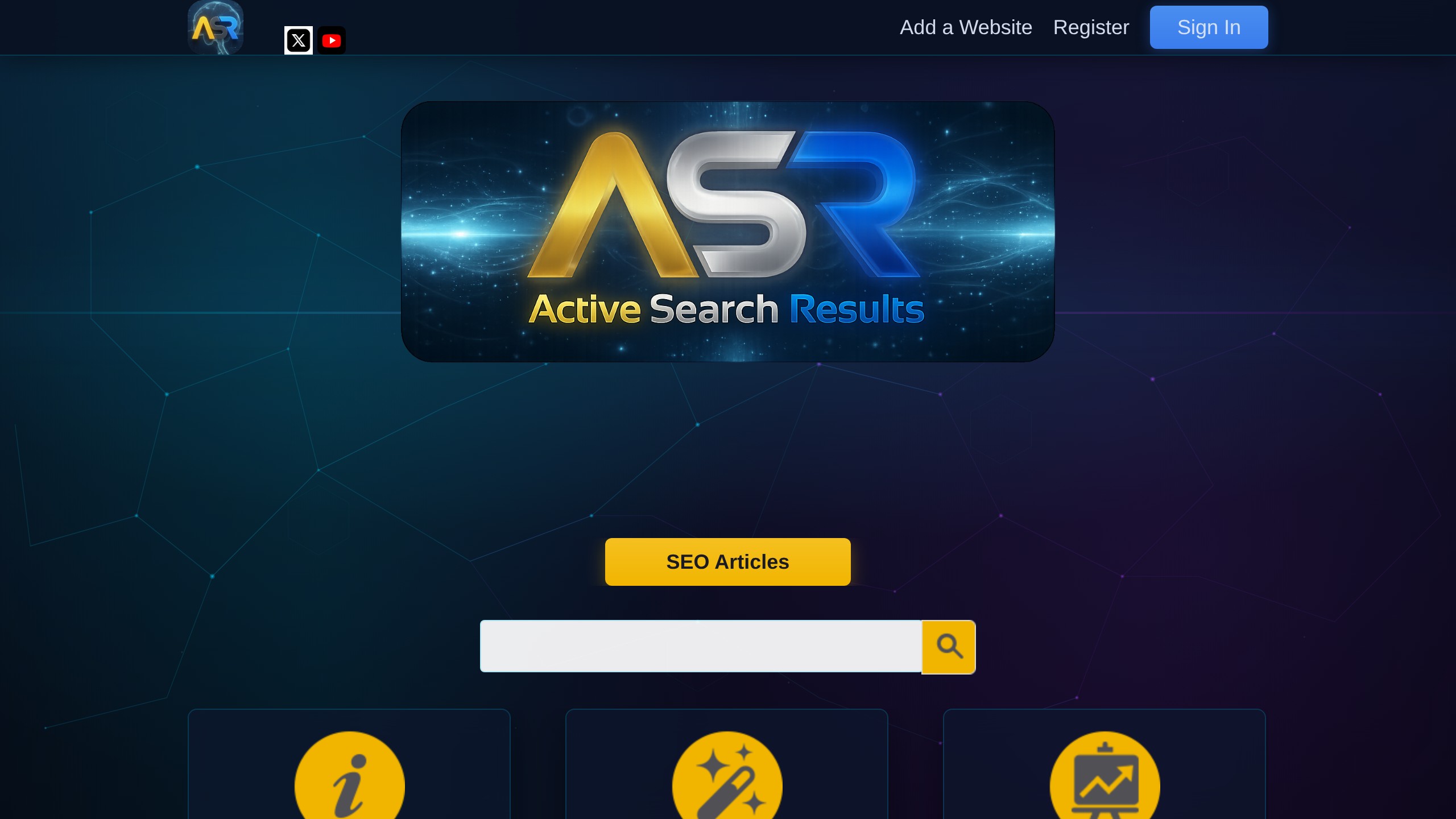 Active Search Results homepage showing AI directory listing