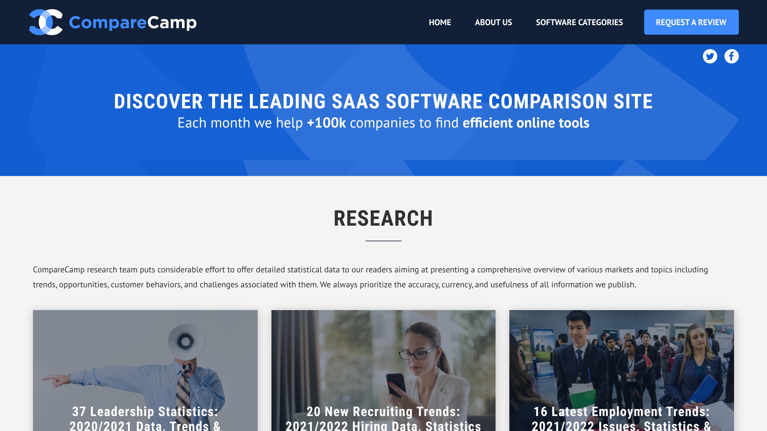 Comparecamp homepage showing AI directory listing