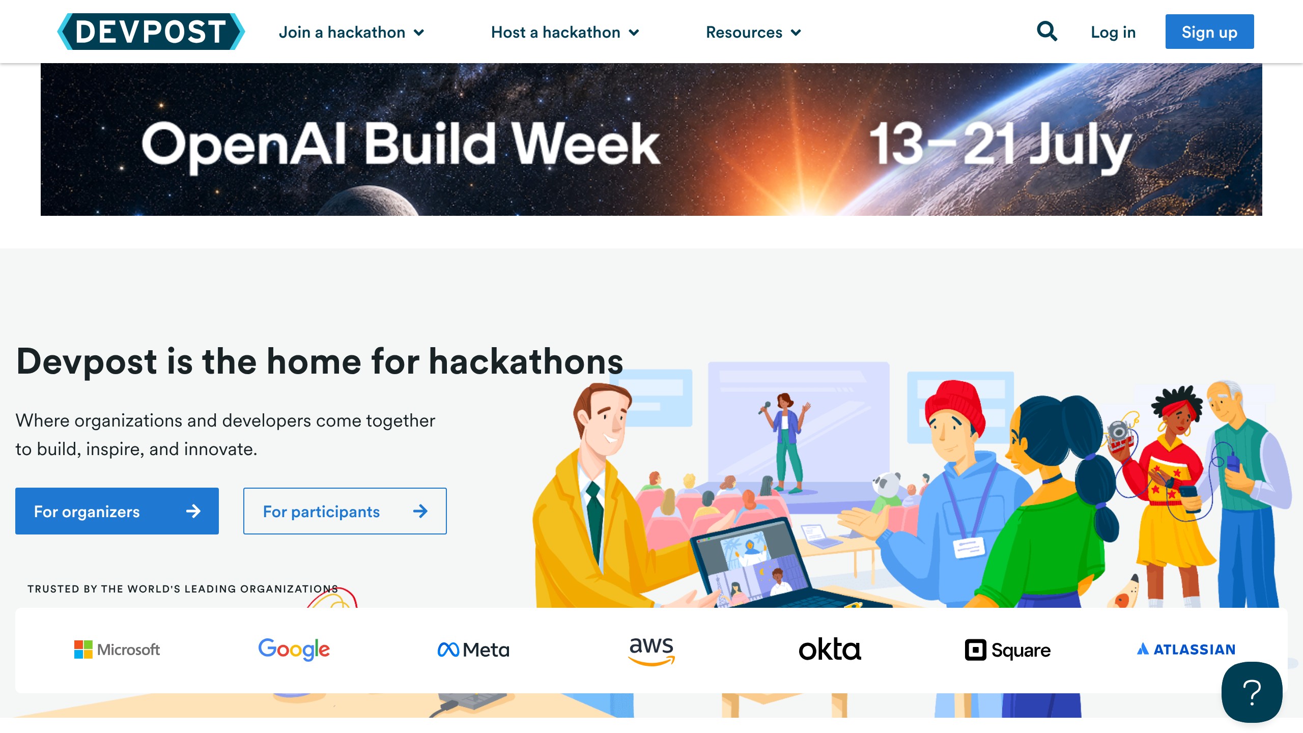 DevPost homepage showing AI directory listing