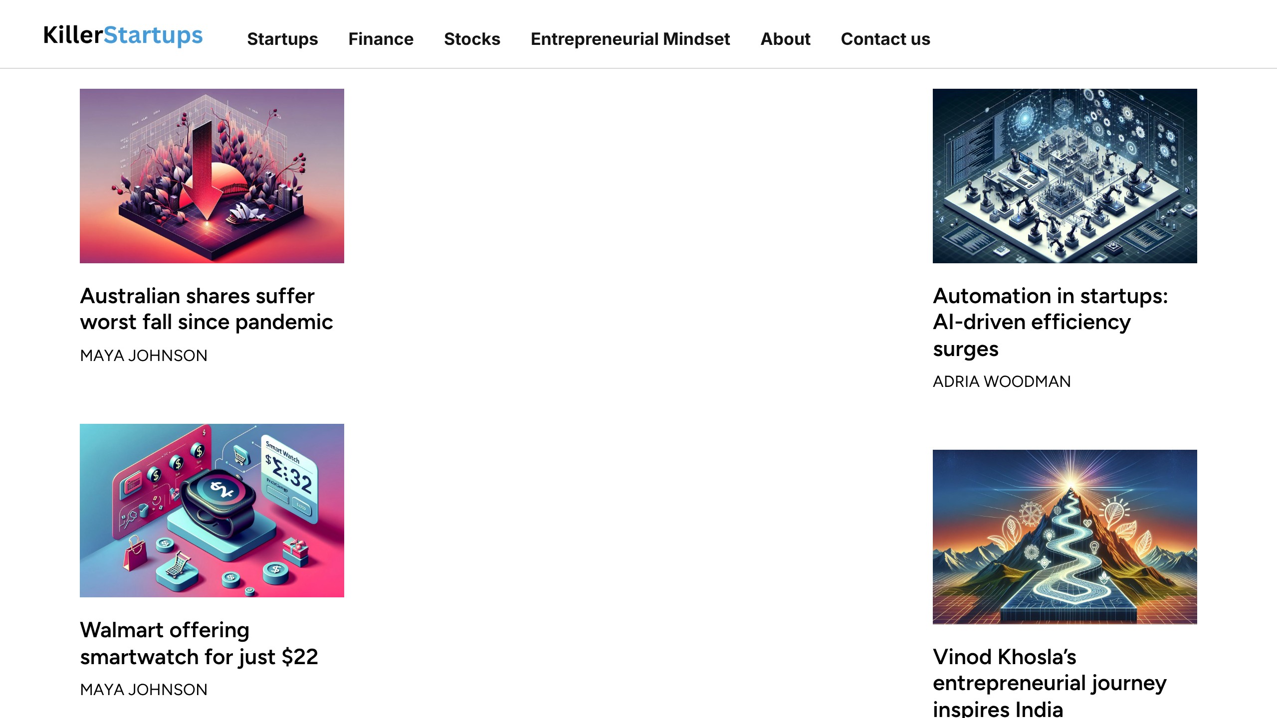 Killer Startups homepage showing Startup Listing Directory directory listing