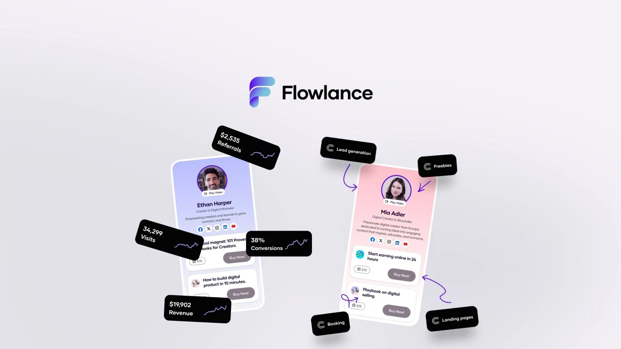 Flowlance is an all-in-one creator platform for selling digital products, courses, memberships, and coaching services with built-in payments and email