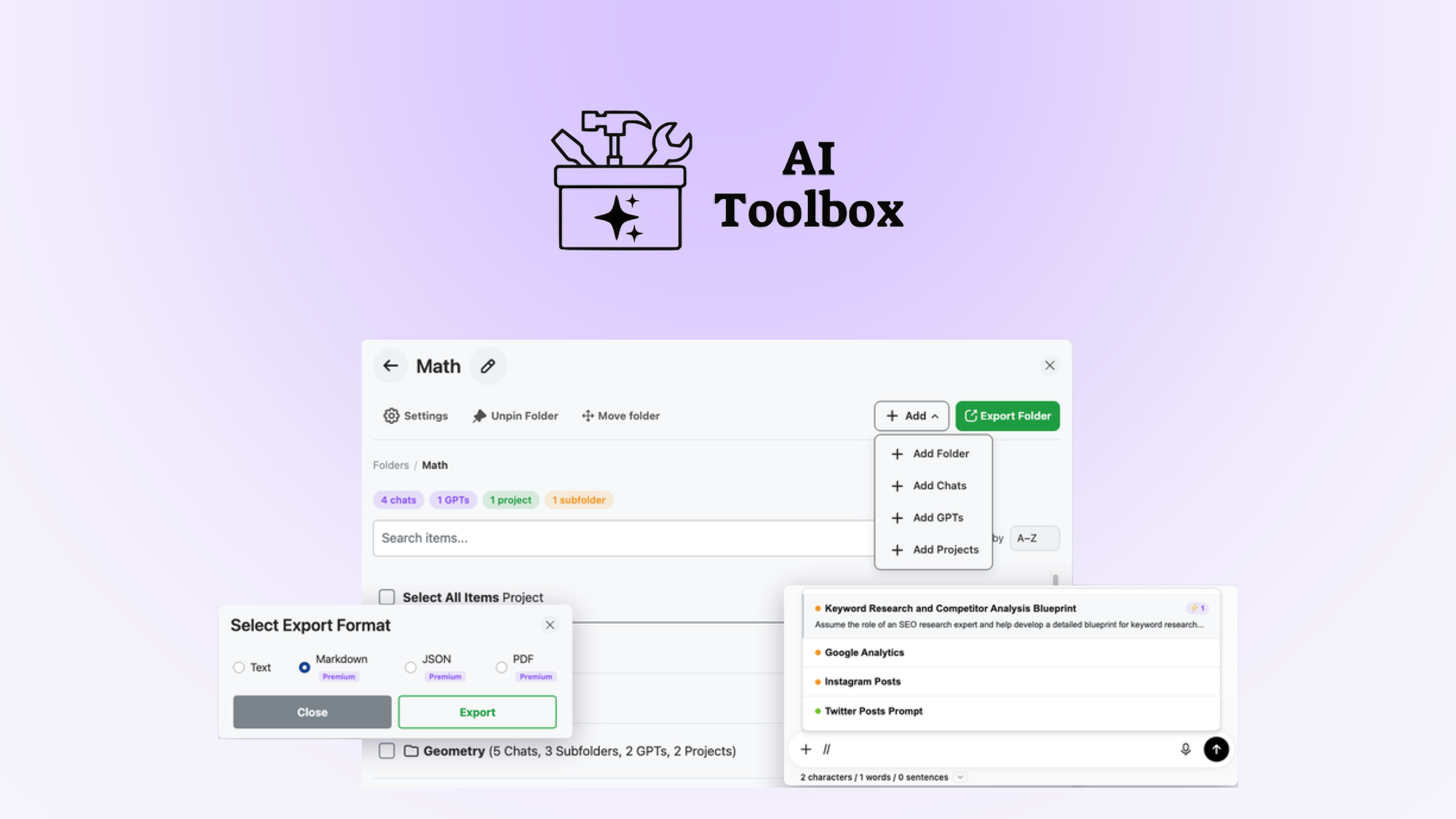AI Toolbox is a Chrome extension that adds folders, bookmarks, saved prompts, and unified search across ChatGPT, Gemini, Claude, and Grok conversation