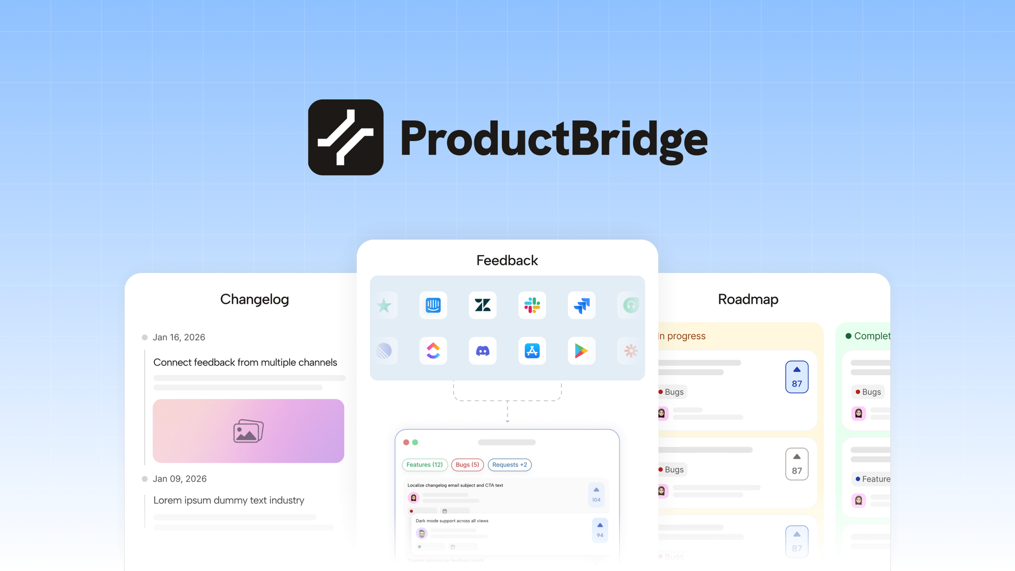 ProductBridge is an AI-powered customer feedback management tool that centralizes requests from multiple channels and turns them into prioritized road