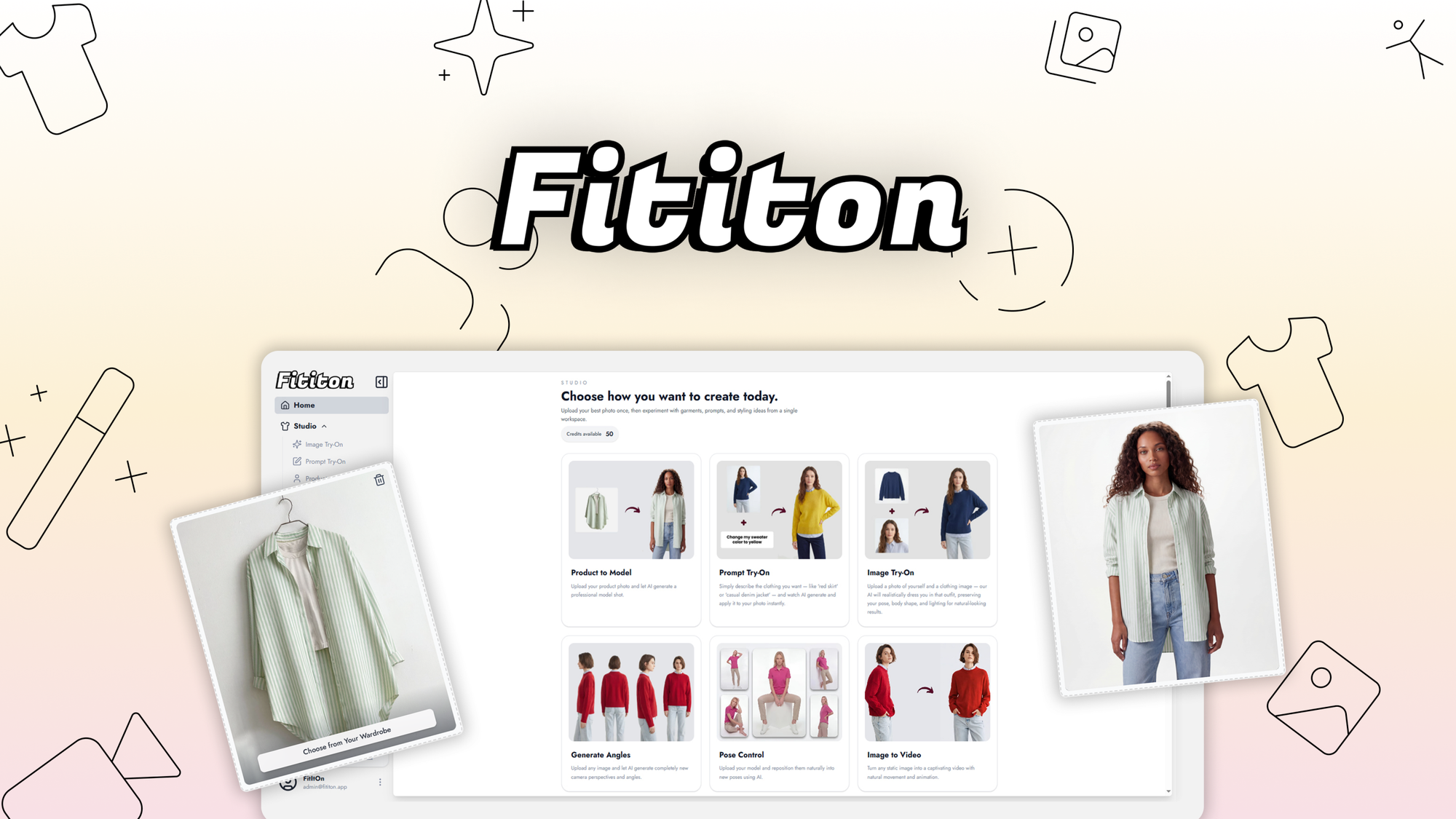 Fit It On is an AI virtual try-on platform that turns garment flatlays and mannequin shots into on-model photos, multi-angle views, and short videos.