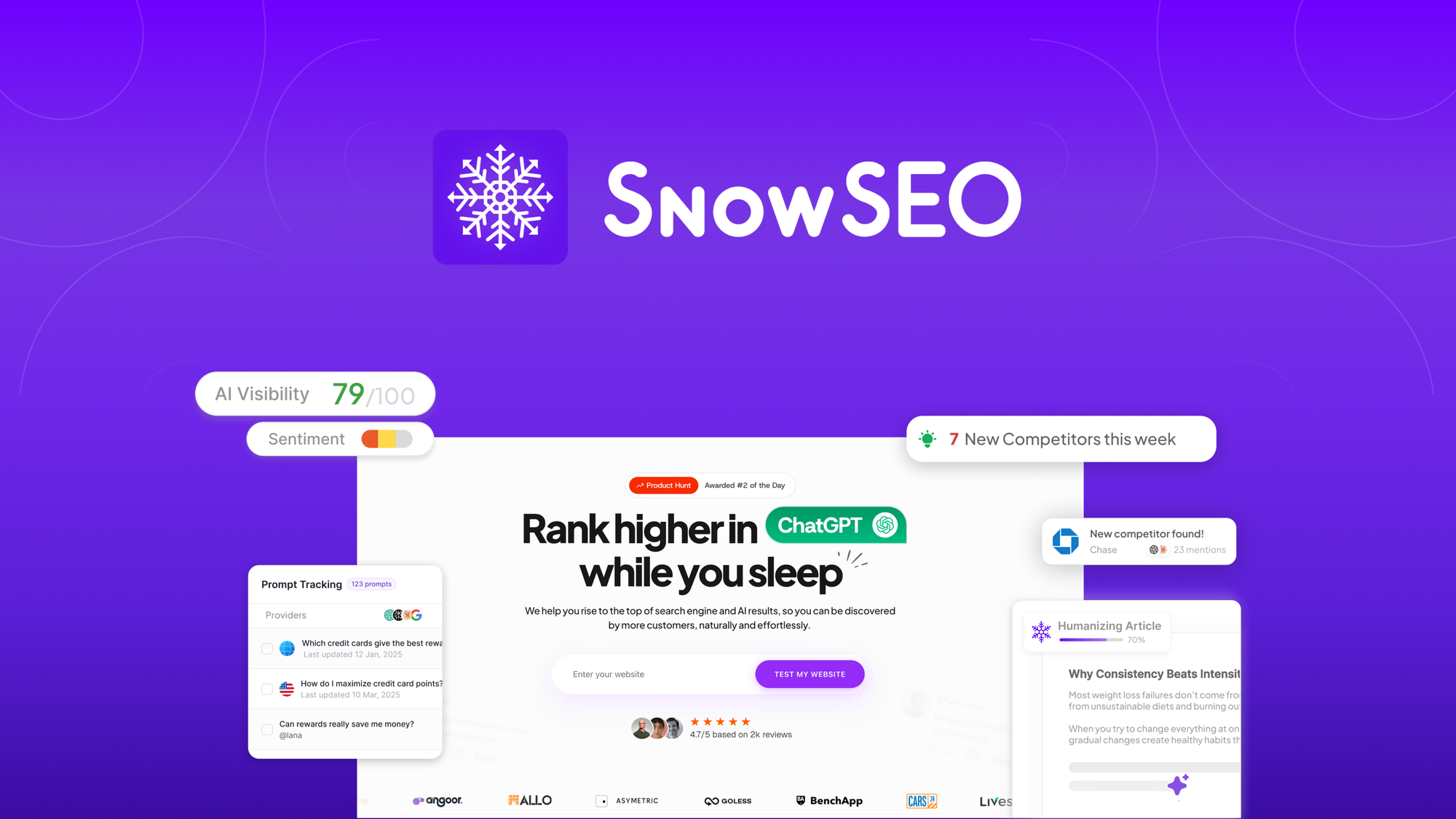 Snow SEO is an all-in-one SEO automation platform that runs keyword research, AI content generation, and rank tracking across Google and AI engines li