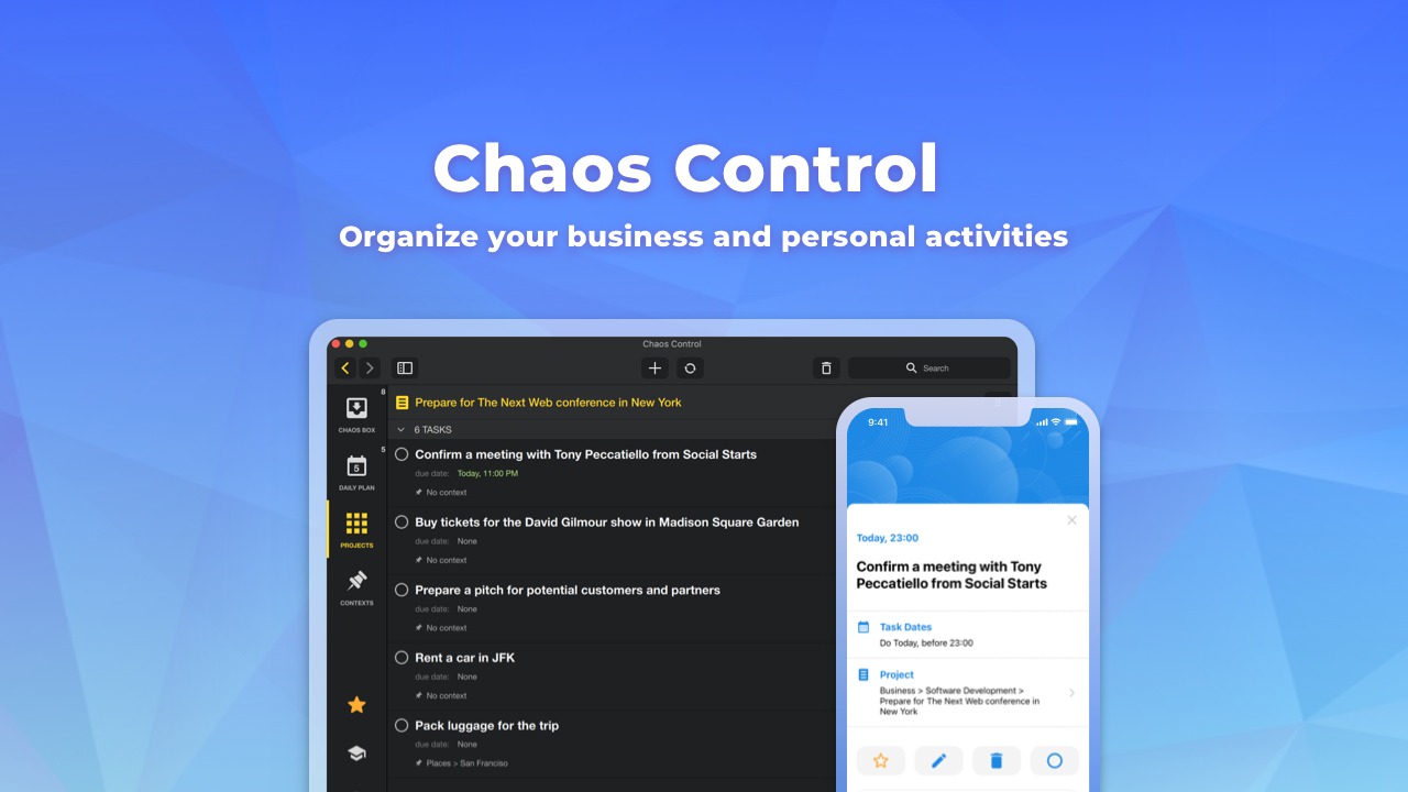 Chaos Control is a GTD-based goal and task manager with AI prioritization and calendar integration, built for solopreneurs and creative professionals.