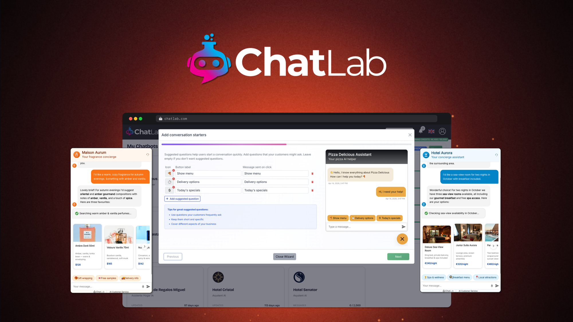 ChatLab is a no-code AI chatbot platform that trains on your website, documents, and FAQs to answer customer questions 24/7 in 80+ languages.