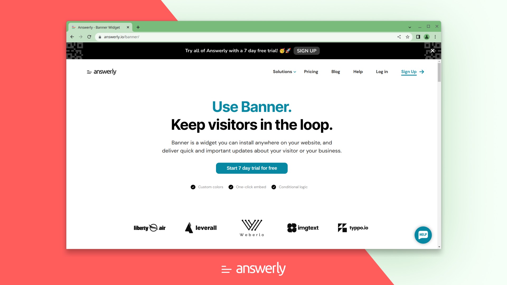 Answerly Banner is a customizable website banner widget for delivering targeted announcements, updates, and notifications to site visitors.