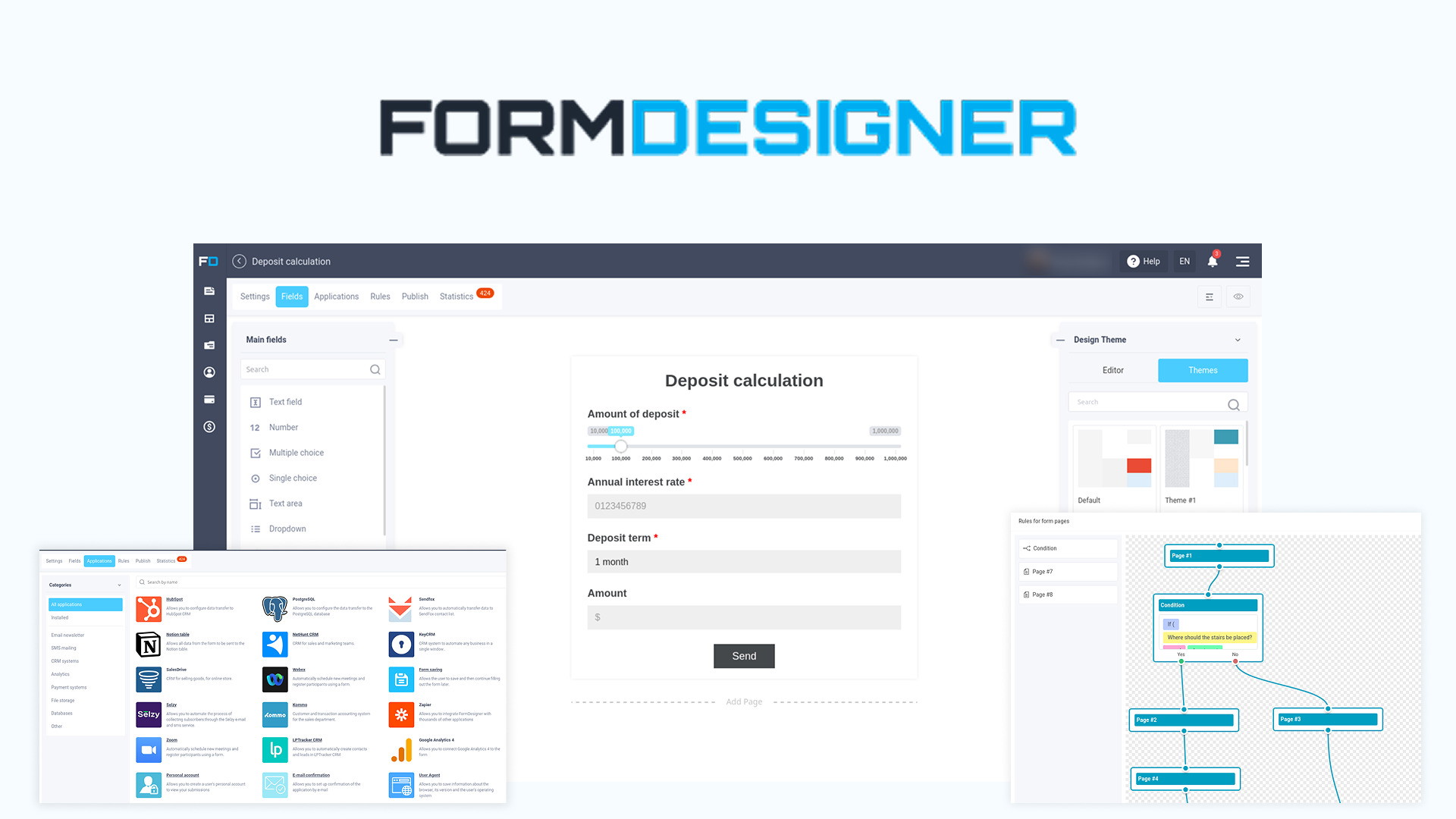 FormDesigner is a drag-and-drop form builder for surveys, appointment bookings, and lead-capture forms that requires no coding to set up.
