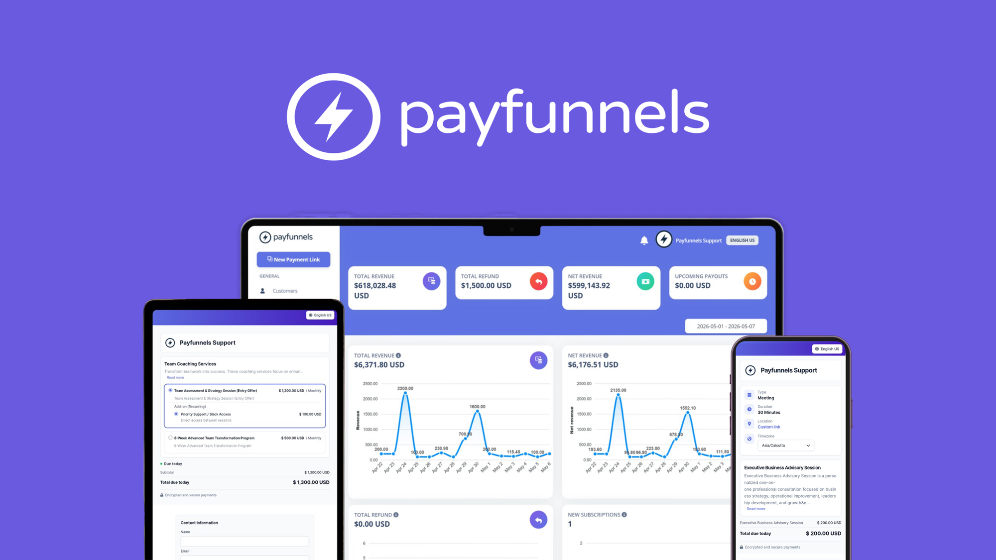 Payfunnels is a Stripe-based billing platform that creates branded payment links, manages recurring subscriptions, and collects upfront payment when c